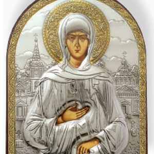 Saint Xenia Silver Christian Orthodox Icon Plastic Base / Greek / Handmade