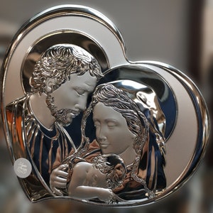 Holy Family Heart-Shaped Silver Christian Icon / Greek / Handmade