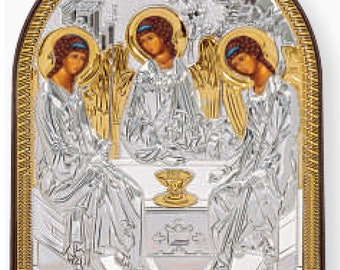 Holy Trinity zilveren christelijk-orthodoxe icoon kunststof basis / Grieks / handgemaakt