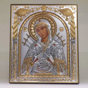 Virgin Mary of Sorrows Silver Christian Orthodox Icon / Greek / Handmade