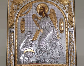 Saint John the Baptist Prodromos Silver Christian Orthodox Icon / Greek / Handmade