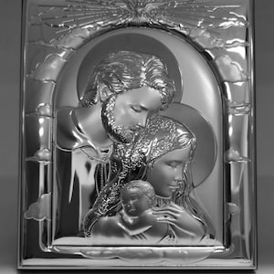 Holy Family Silver Christian Catholic Icon / Greek / Handmade
