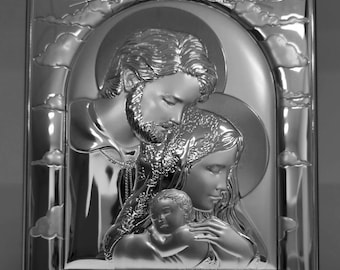 Holy Family Silver Christian Catholic Icon / Greek / Handmade