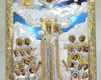 Joy Of All Who Sorrow Silver Christian Orthodox Icon / Greek / Handmade