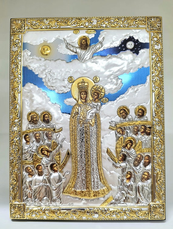 Joy Of All Who Sorrow Silver Christian Orthodox Icon / Greek / Handmade