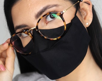 Triple Layer Face Mask with Nose Wire Option in the UK - Best Mask for Glasses - Anti Fog - Small-to-XL Sizes Available - Unisex - Handmade