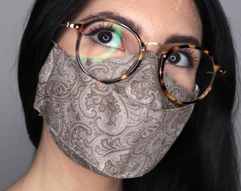 Best Face Mask for Glasses Wearers UK - Anti Fog 3D Design - Stylish Paisley Print - Nose Wire and Filter Pocket options - High Quality - UK
