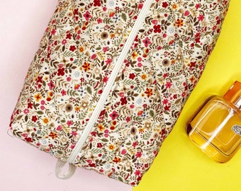Handmade Floral Quilted Makeup Bag – Large Cotton Travel Toiletry Bag