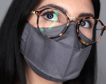 Cloth Face Mask in a Grey - Best Mask for Glasses Wearers - 3D Design - Breathable and Comfortable Fit - Handmade - Washable - UK