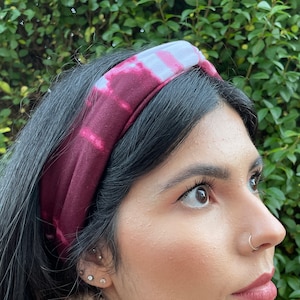 Tie Dye Knot Twist Headband in a Deep Red and White - Super Soft Comfy Lycra Fit - for Everyday use, Skincare or the Gym - Handmade