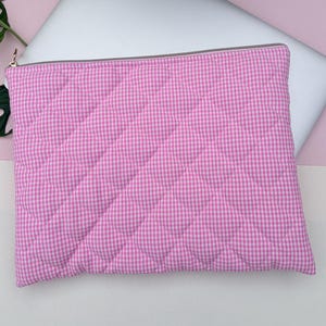Pink and White Gingham Print Padded iPad and Laptop Cover Handmade in UK  - Business Laptop Briefcase -University Bag | Laptop Bag .