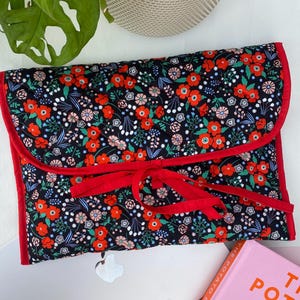 Black/Red/Green floral and Red Trim  with Laces Business Laptop Briefcase | Office Bag | University Bag | Laptop  Bag Handmade in UK