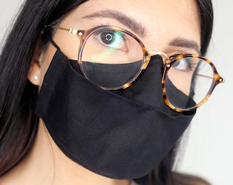 Máscara facial reutilizable negra Reino Unido con opciones de alambre para la nariz y bolsillo de filtro - Diseño 3D para antivaho e ideal para usuarios de gafas - Muy cómoda