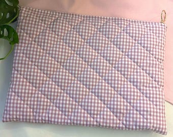 Dusty pink Gingham Print Padded iPad and Laptop Cover Handmade in UK  - Business Laptop Briefcase -University Bag | Laptop Bag