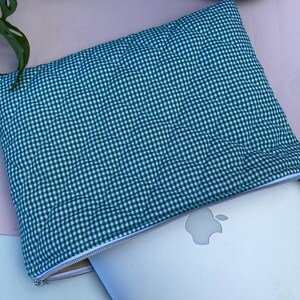 Handmade Gingham Green Padded Laptop Cover - UK Made