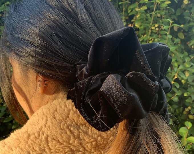 Velvet Giant Scrunchie in Black - Great for Thick Hair - XXL Scrunchie Style - a Perfect Christmas and Birthday Gift - Handmade in the UK