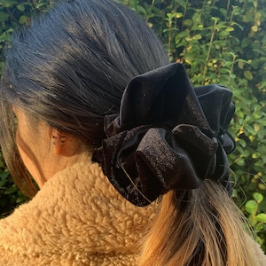 Velvet Giant Scrunchie in Black - Great for Thick Hair - XXL Scrunchie Style - a Perfect Christmas and Birthday Gift - Handmade in the UK