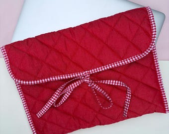 Handmade Red Gingham Laptop Case - Padded Business Briefcase
