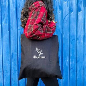 Black Zodiac Tote Bag with an Inner Pocket to Store Keys or Phone - Personalised Custom Star Sign Bag - Birthday Sign - Handmade UK