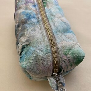 Quilted Make Up Bag in Green Floral Patterns - Large Toiletries Bag Handmade in the UK - Travel Skincare Bag - Christmas or Birthday Present
