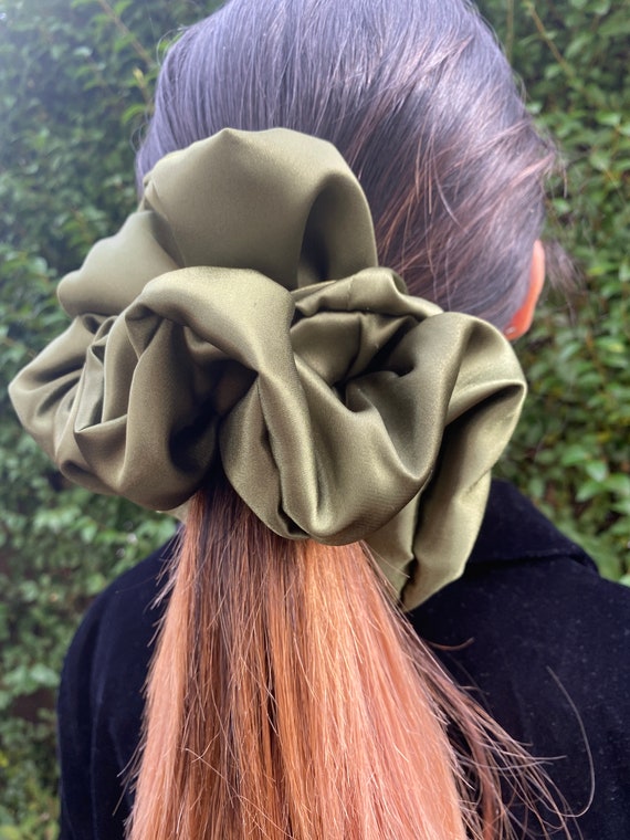 Satin Giant Scrunchie in an Olive Green Great for Thick Hair XXL or Regular Scrunchie Style Xmas stocking Gift Handmade in the UK Etsy UK