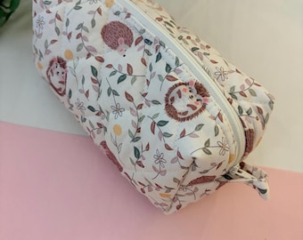 Hedgehog Cream  Floral- Pencil Case-Multi-Function Organiser -Lining & Zipper-Multiple colour options Handmade  Boxed Pencil case