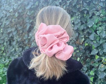 XXL Pink Chiffon Scrunchie – Handmade Hair Accessory for Thick Hair