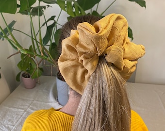 Crepe Giant Scrunchie in a Dark Gold Colour - Great for Thick Hair - XXL or Regular Scrunchie Style -Xmas/Stocking Gift - Handmade in the UK