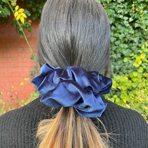 Velvet Giant Scrunchie in a Navy Blue - Great for Thick, Long Hair - Extra Big Scrunchie Style - Cute Small Xmas Gift - Handmade in the UK