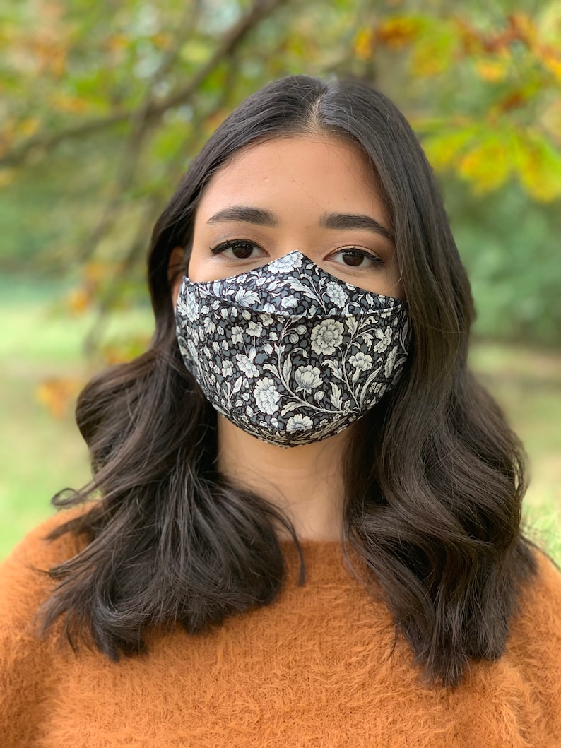 Black Reusable Face Mask With Grey Floral Print 3D Design Etsy UK