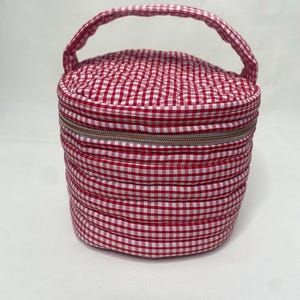 Gingham boxed make up  bag - Quilted Make Up Bag  - Large Toiletries Bag Handmade in the UK - Travel Skincare Bag -  Birthday Present