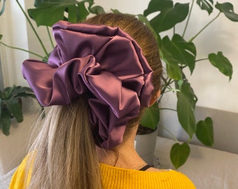 Satin  Scrunchie in an Plum Colour - Great for Thick Hair - XXL or Regular Scrunchie Style - Xmas/Stocking Gift - Handmade in the UK