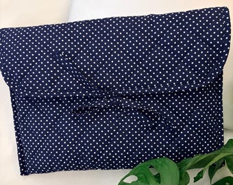 Navy Polka Dot Laptop Sleeve  with Laces - Business Laptop Briefcase | Office Bag | University Bag | Laptop Bag for Women | Men Laptop Bag .