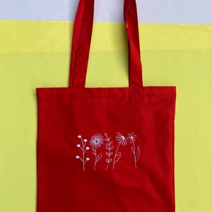 Wildflower Tote Bag with an Inner Zip Pocket to Store Keys or Phone - Personalised Laptop Bag - Embroidered Flowers - Handmade UK