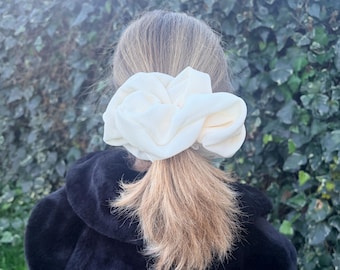 Giant Scrunchie Crepe Natural - Great for Thick Hair - XXL  Scrunchie  Style  -  Valentine's Gift - Handmade in UK