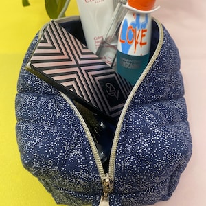 Cute navy speckle Quilted Make Up  - Large Toiletries Bag Handmade in the UK - Travel Skincare Bag -  Birthday Present