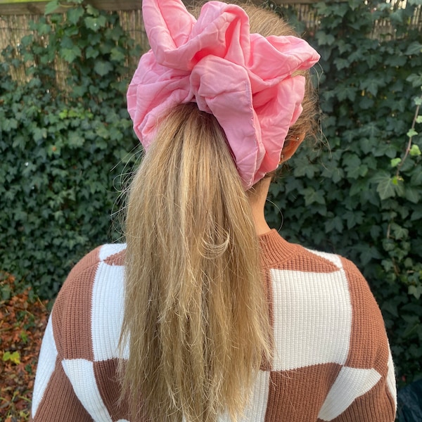 Crepe Giant Scrunchie in an Pink - Great for Thick Hair - XXL or Regular Scrunchie Style - Xmas/Stocking Gift - Handmade in the UK