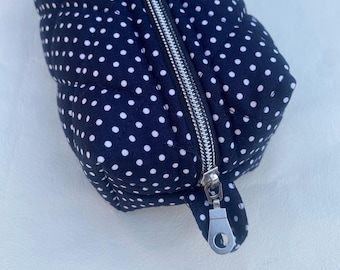 Blue  Polka dot Pencil Case-Multi-Function Organiser with Lining/Zipper  Handmade in UK Boxed Pencil Pouch