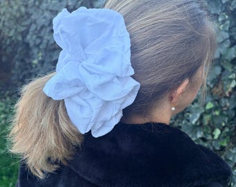 XXL White Crepe Scrunchie - Handmade Hair Accessory