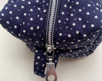 Handmade Boxed Pencil Pouch / Navy White Star  Pencil Case / Multi-Function Organiser with Lining & Zipper- Multiple colour options Handmade