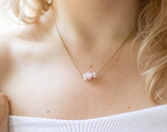 genuine rose quartz gemstone necklace and earrings