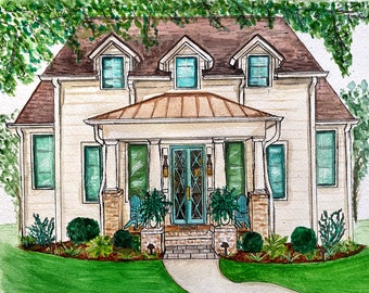 Custom Home Portrait, Watercolor Home illustration, Realtor Closing Gift, Housewarming or New Home Gift, Painting of home, First Home Gift