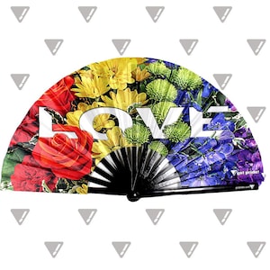 LOVE Bouquet Large Bamboo Folding Clack Hand Fan, LGBT Fan, Gay Bear Fan, Rave Fan, Festival Fan
