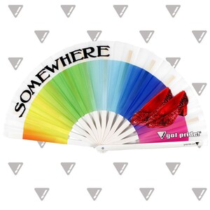 Wizard of Somewhere Over It Large Bamboo EDM Folding Hand Fan for Raves, Festivals, Parties, Nightclubs, LGBT Pride