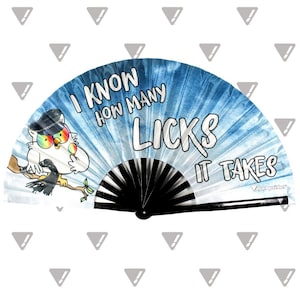 How Many Licks? Large Bamboo Folding Hand Fan Clack Rave Fan Rude Offensive Funny Fan for Festivals, Parties, Nightclubs, LGBT Pride