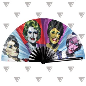 Golden Pop Art Large Bamboo Folding Hand Fan Clack Rave Fan Rude Offensive Funny Fan for Festivals, Parties, Nightclubs, LGBT Pride