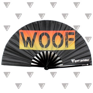 WOOF Large Bamboo Folding Hand Fan Clack Rave Fan Rude Offensive Funny Fan for Festivals, Parties, Nightclubs, LGBT Pride Black