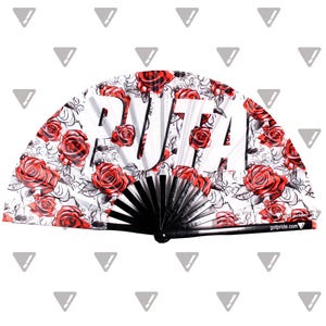 Puta!  Large Bamboo Folding Hand Fan Clack Rave Fan Rude Offensive Funny Fan for Festivals, Parties, Nightclubs, LGBT Pride