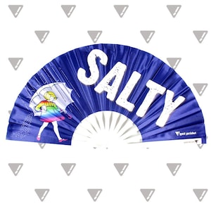 Salty Large Bamboo Folding EDM Hand Fan Clack Fan Rave Rude Offensive Funny Fan for Festivals, Parties, Nightclubs, LGBT Pride