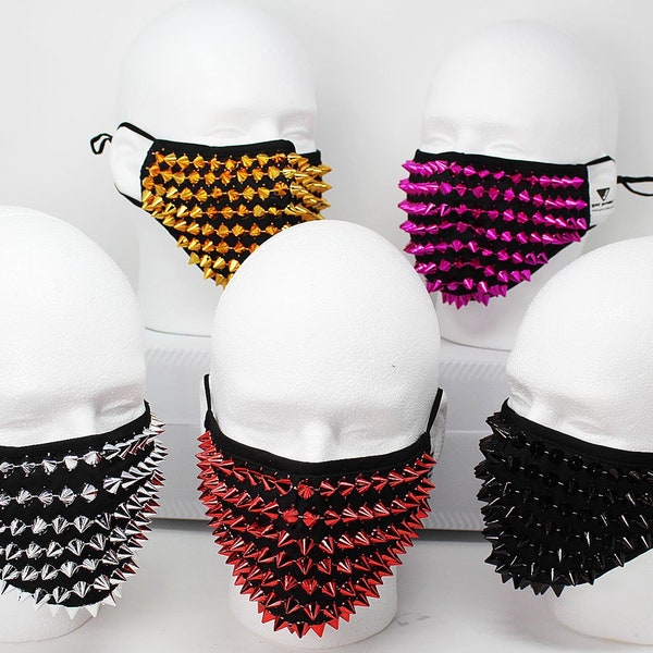 Stud Face Mask, Punk Style, Spike Mask, Goth, Halloween, Rave, Nightclub, Filter Pocket with 2 Bonus PM 2.5 Filters